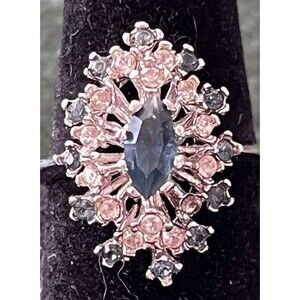 Vint 18K HGE Blue & White Costume Cocktail Statement Ring Size 6.5 Signed CCI